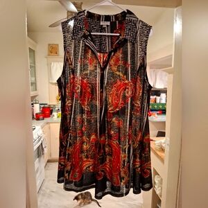 Avenue Black and Red Graphic Blouse